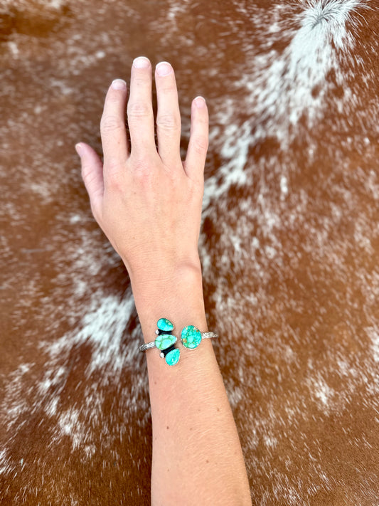 Multi stone Sonoran Gold and Emerald Valley Turquoise cuff bracelet