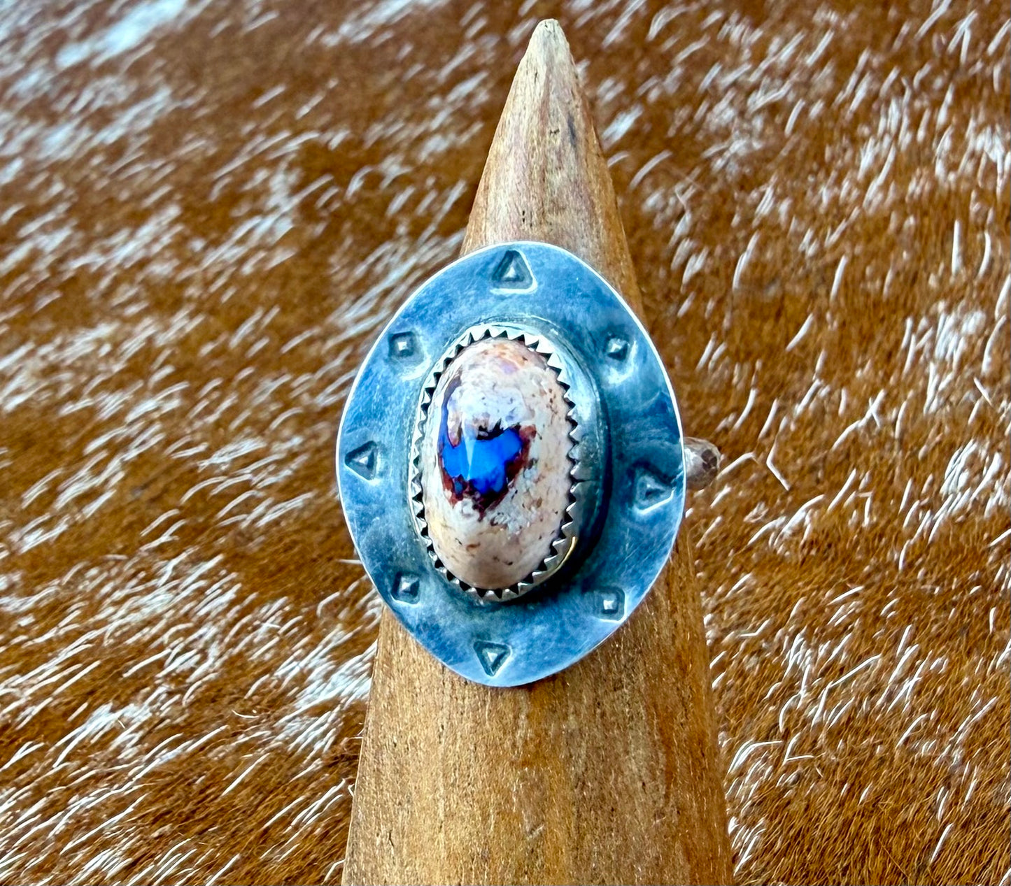 Stamped “Cowboy Hat” Mexican Fire Opal Ring