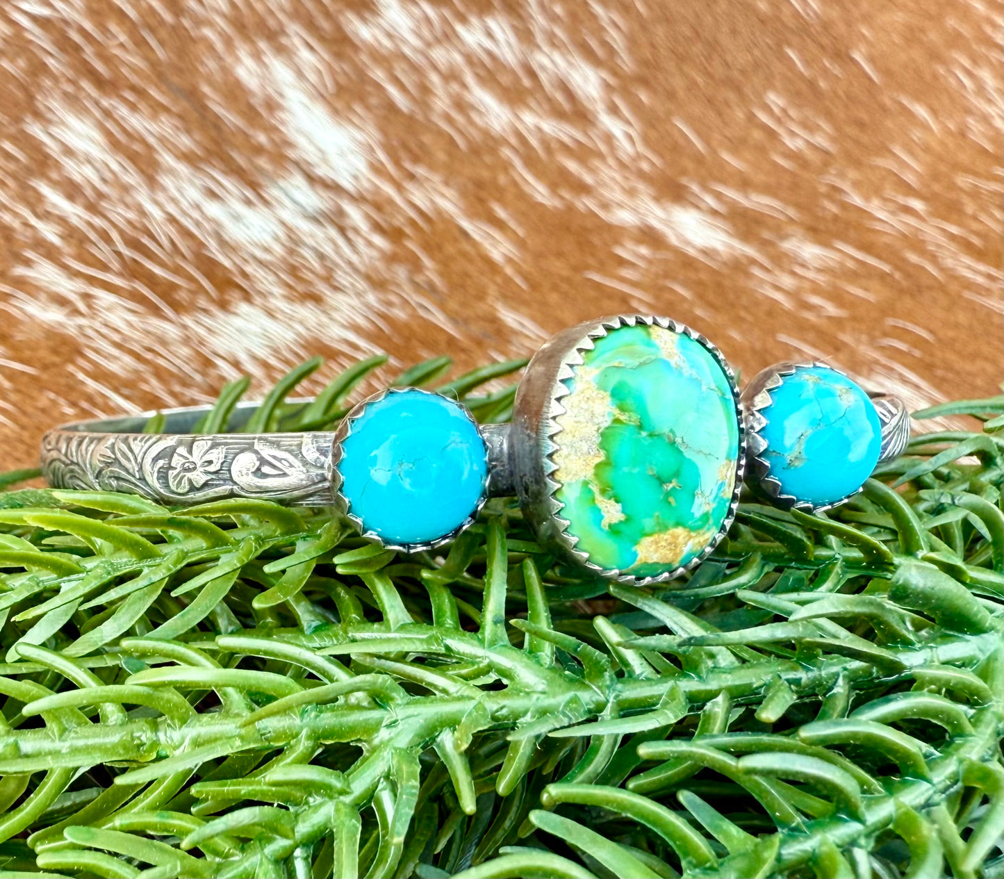 Sonoran Gold Turquoise and Kingman Turquoise cuff bracelet