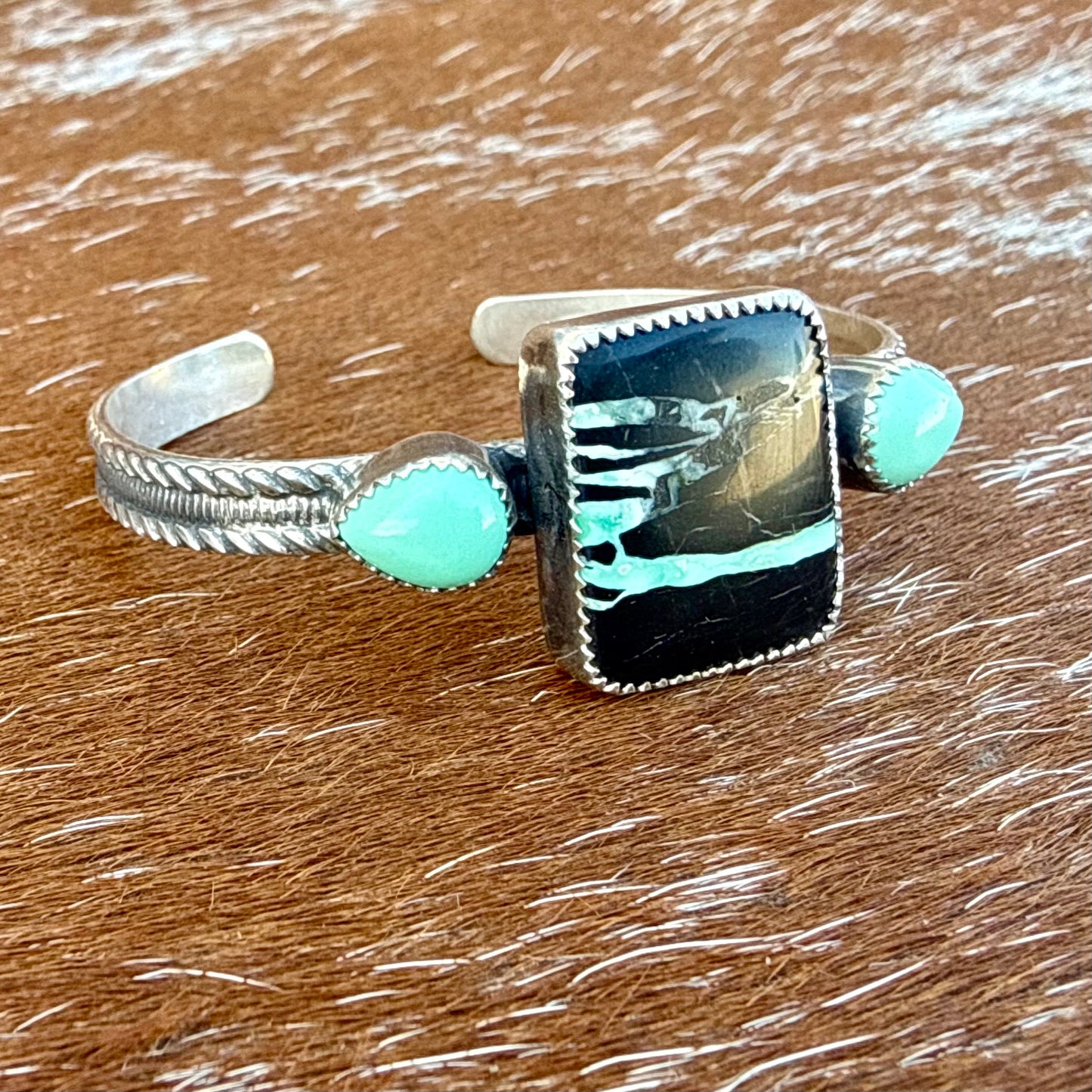 Black Buffalo Turquoise and Kingman Turquoise cuff bracelet