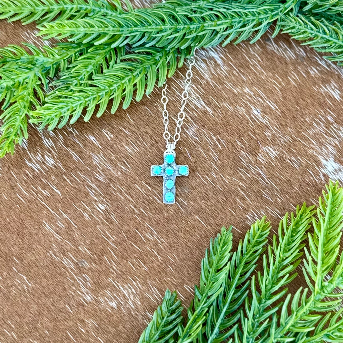 Mini Multi Stone Kingman Turquoise Cross Necklace