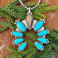 Royston Ribbon and Kingman Turquoise 9 stone pendant necklace with 22” Sterling Silver pearl strand