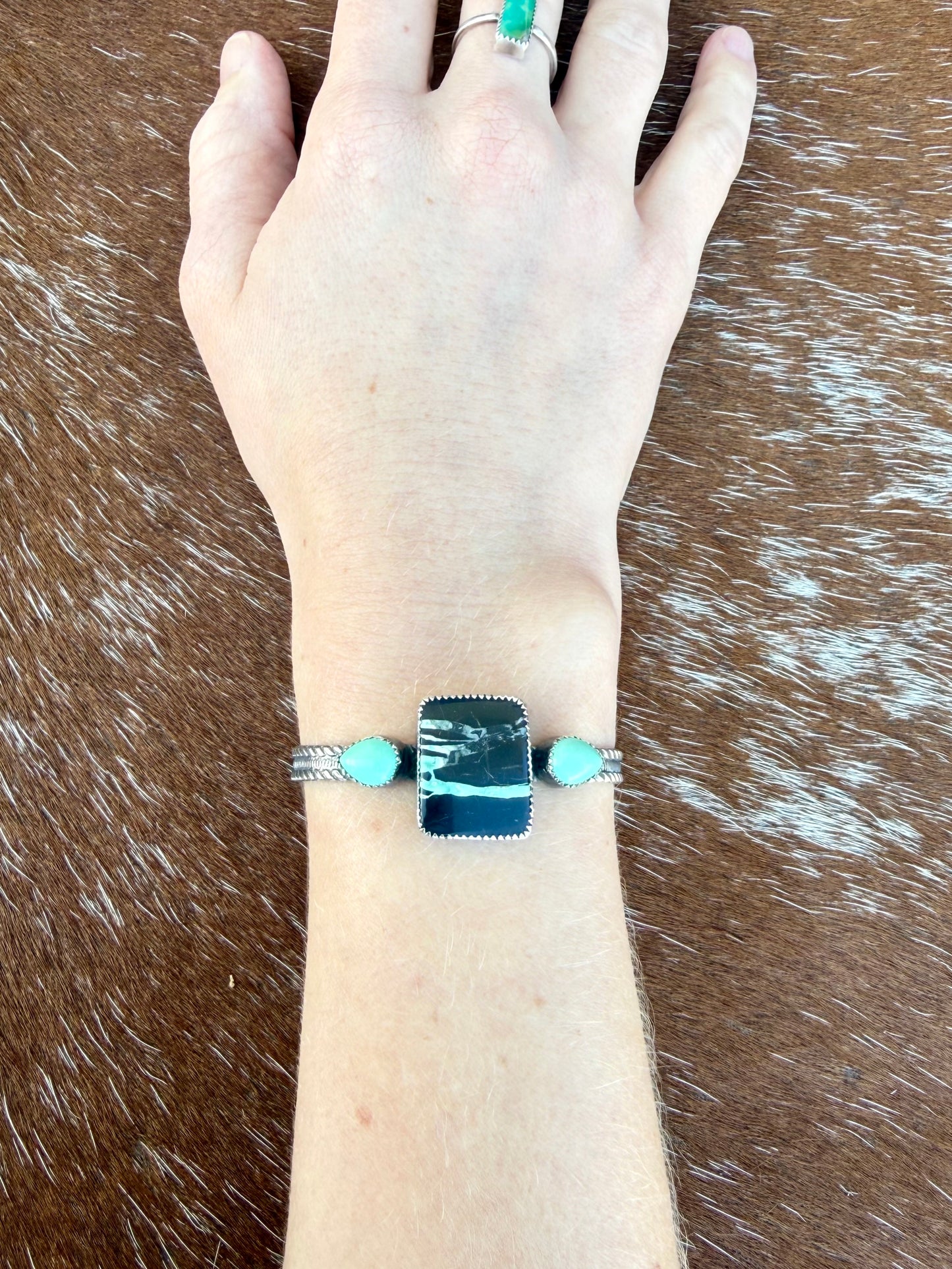 Black Buffalo Turquoise and Kingman Turquoise cuff bracelet
