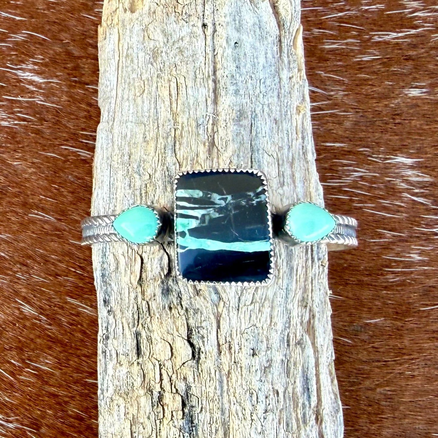 Black Buffalo Turquoise and Kingman Turquoise cuff bracelet
