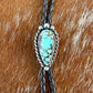 Blue Moon Turquoise bolo tie with dark brown leather cord and sterling silver tips
