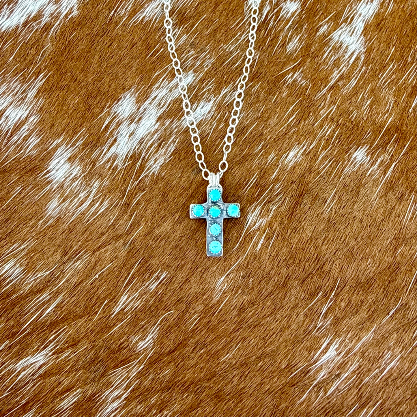 Mini Multi Stone Kingman Turquoise Cross Necklace