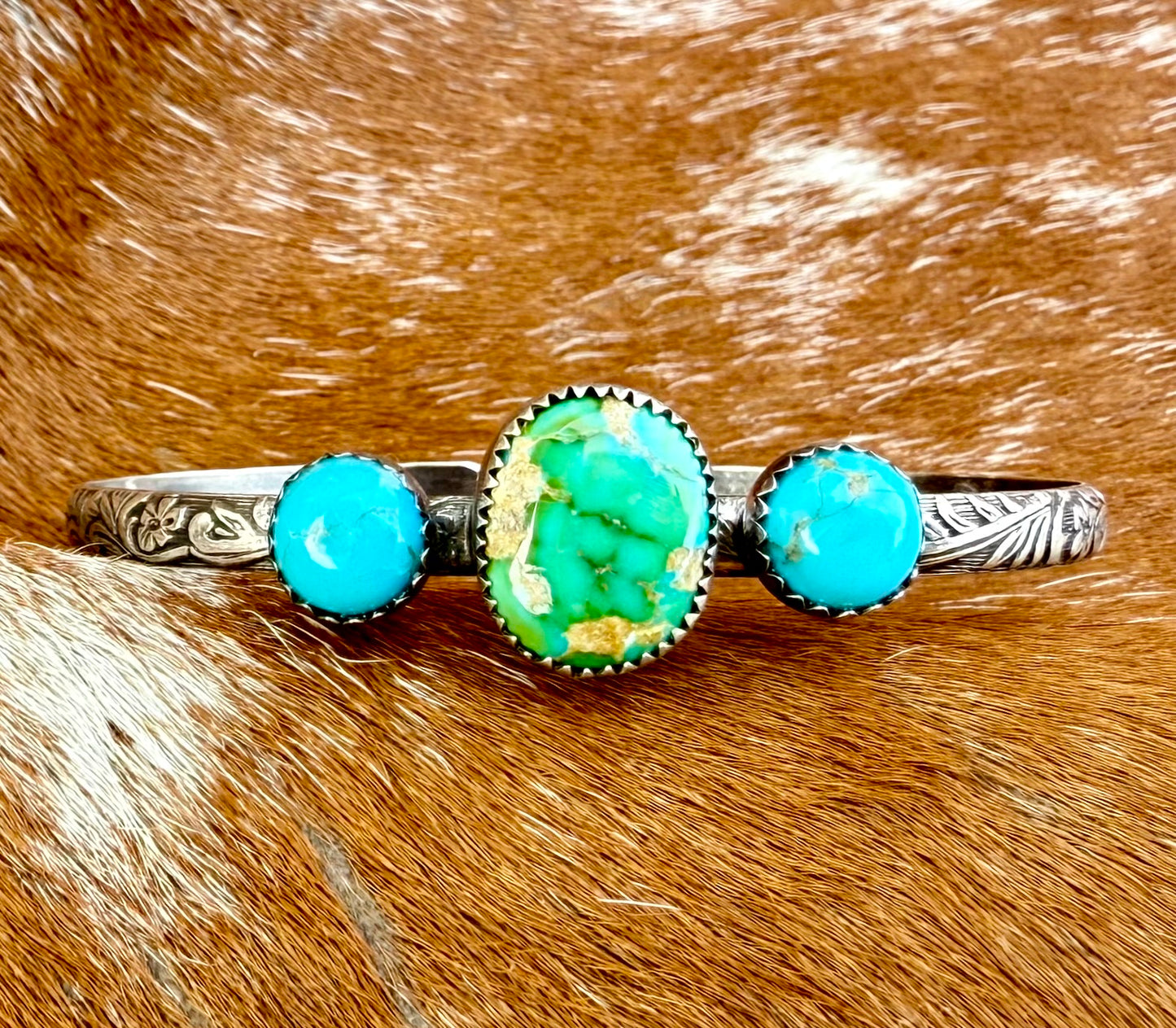 Sonoran Gold Turquoise and Kingman Turquoise cuff bracelet