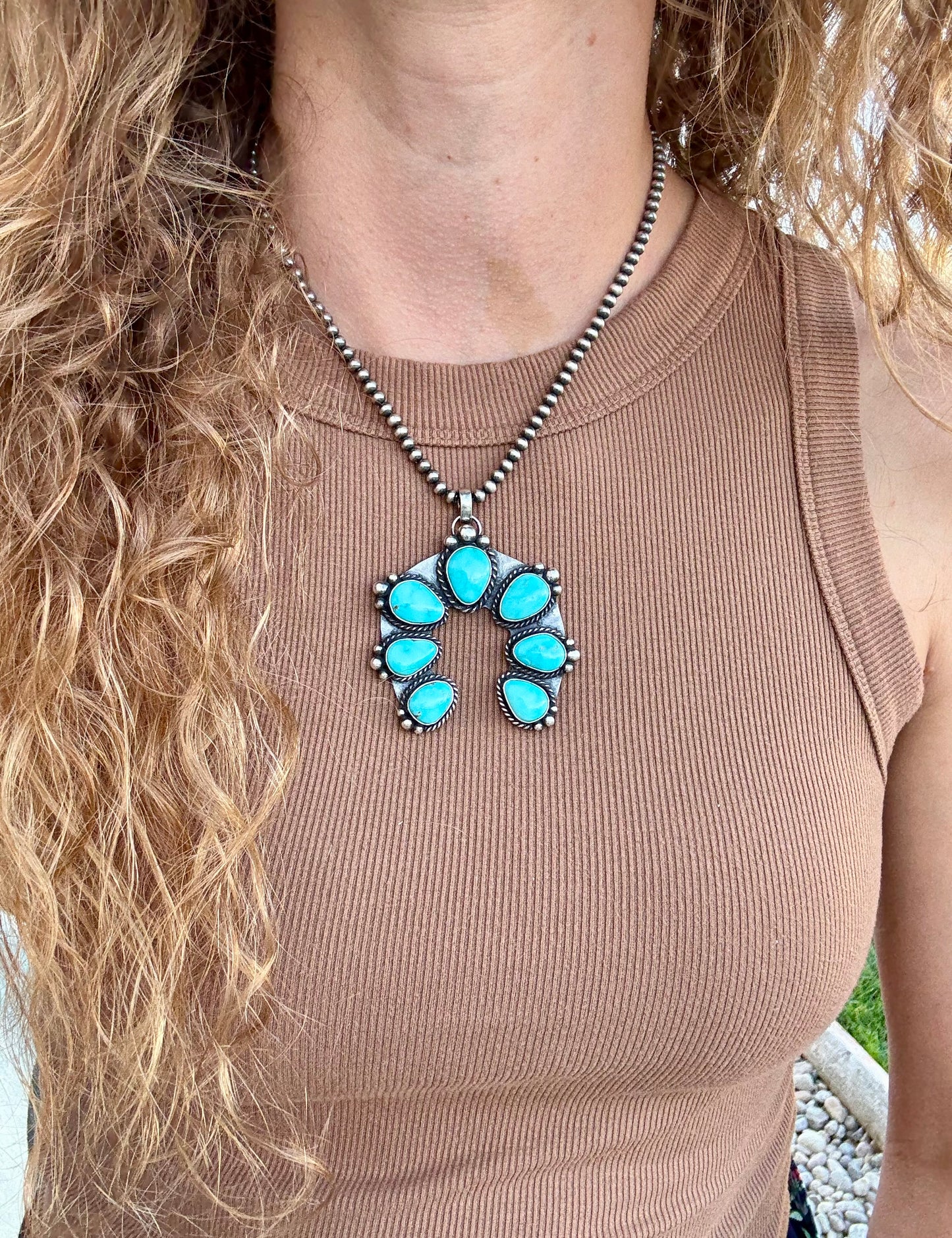 Blue Ridge Turquoise Squash Blossom Pendant Necklace