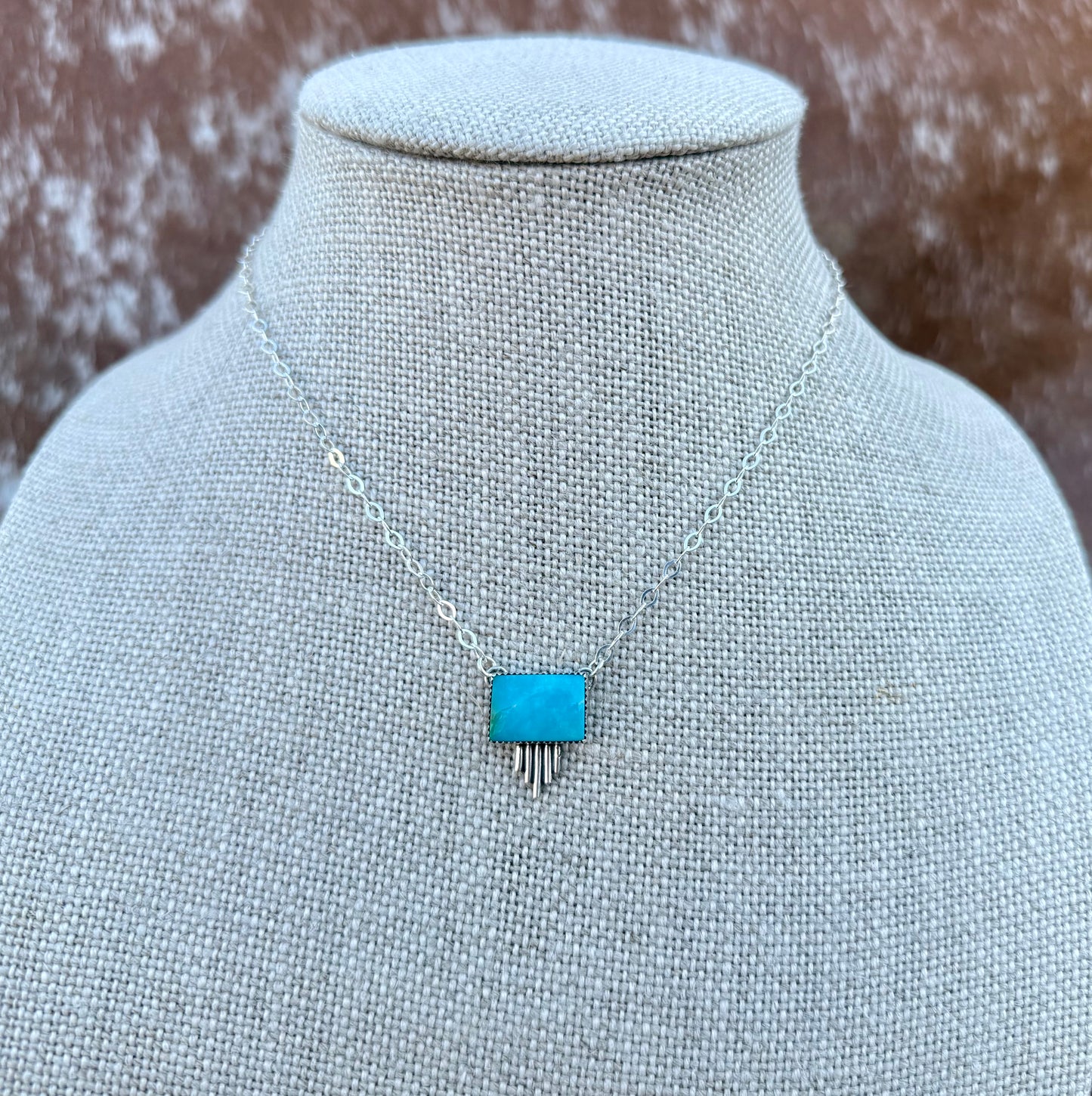 Kingman Turquoise Bar Necklace with Silver Flare