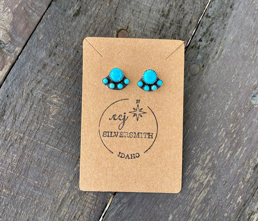 Kingman Turquoise Rounded 5 Stone Stud Earrings