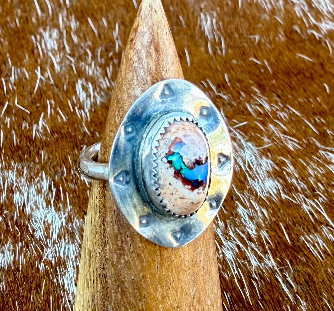 Stamped “Cowboy Hat” Mexican Fire Opal Ring