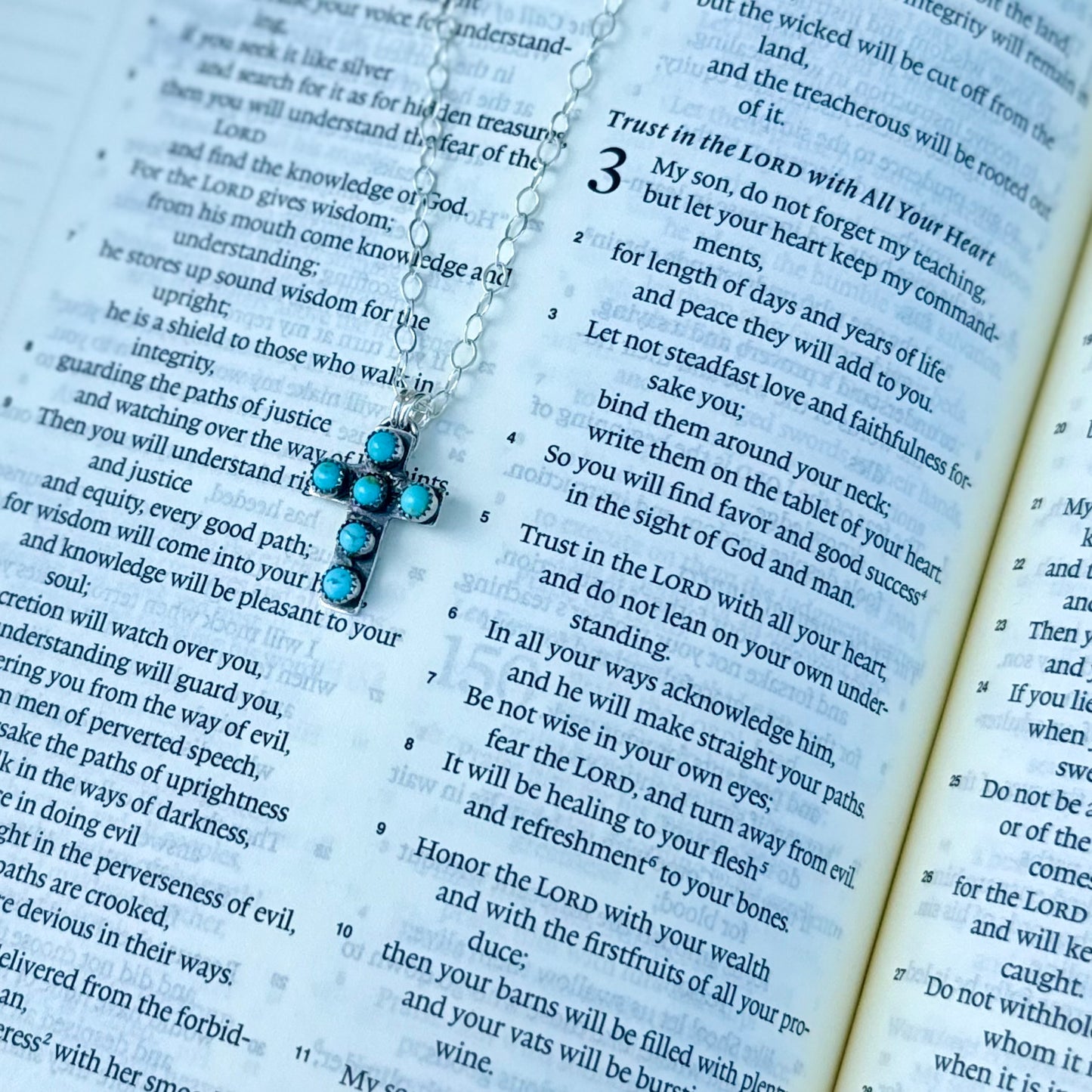 Mini Multi Stone Kingman Turquoise Cross Necklace