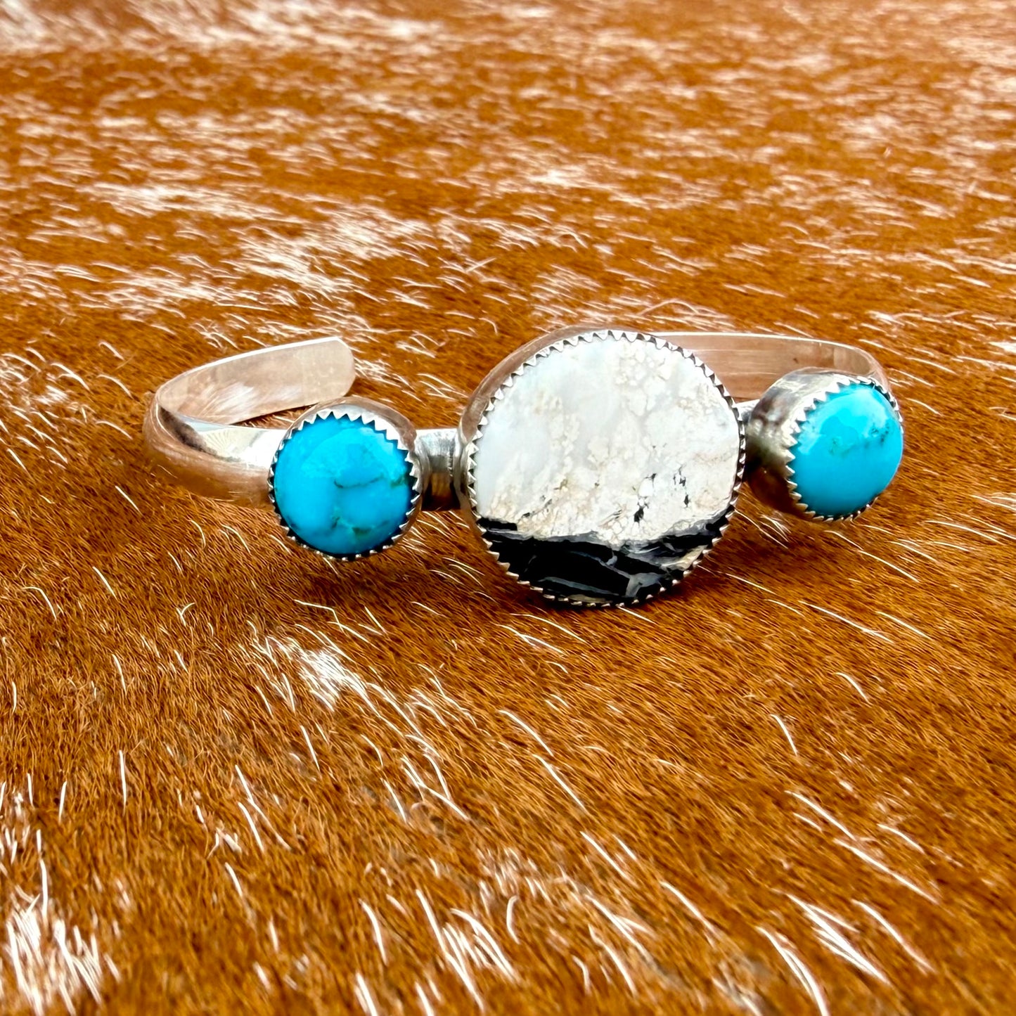 White Buffalo and Kingman Turquoise cuff bracelet