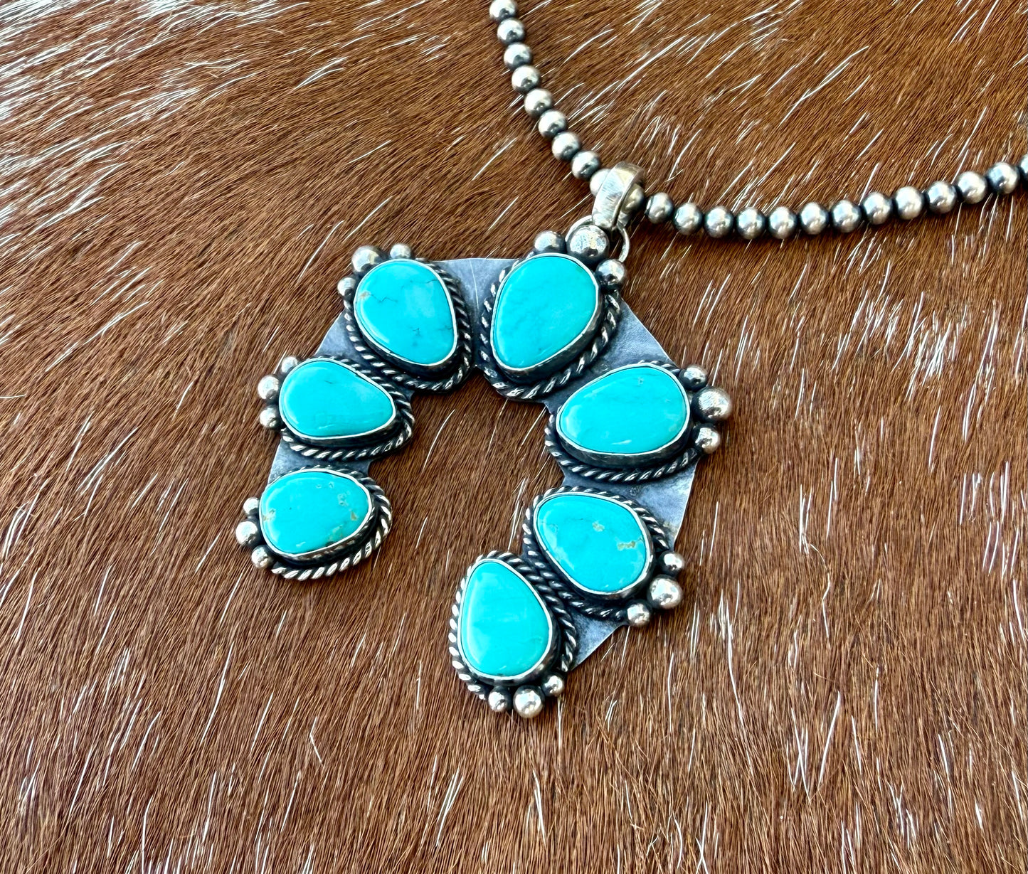 Blue Ridge Turquoise Squash Blossom Pendant Necklace