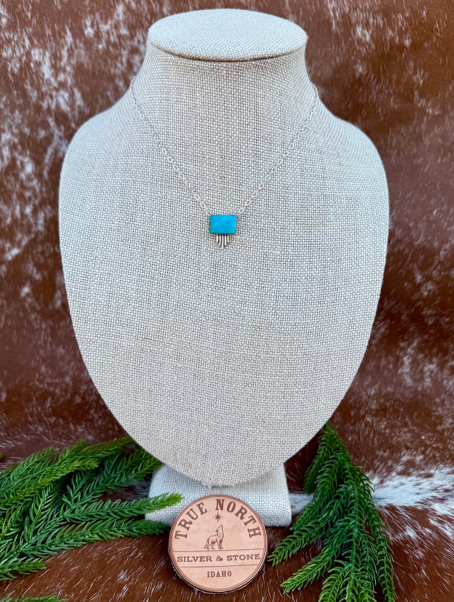 Kingman Turquoise Bar Necklace with Silver Flare