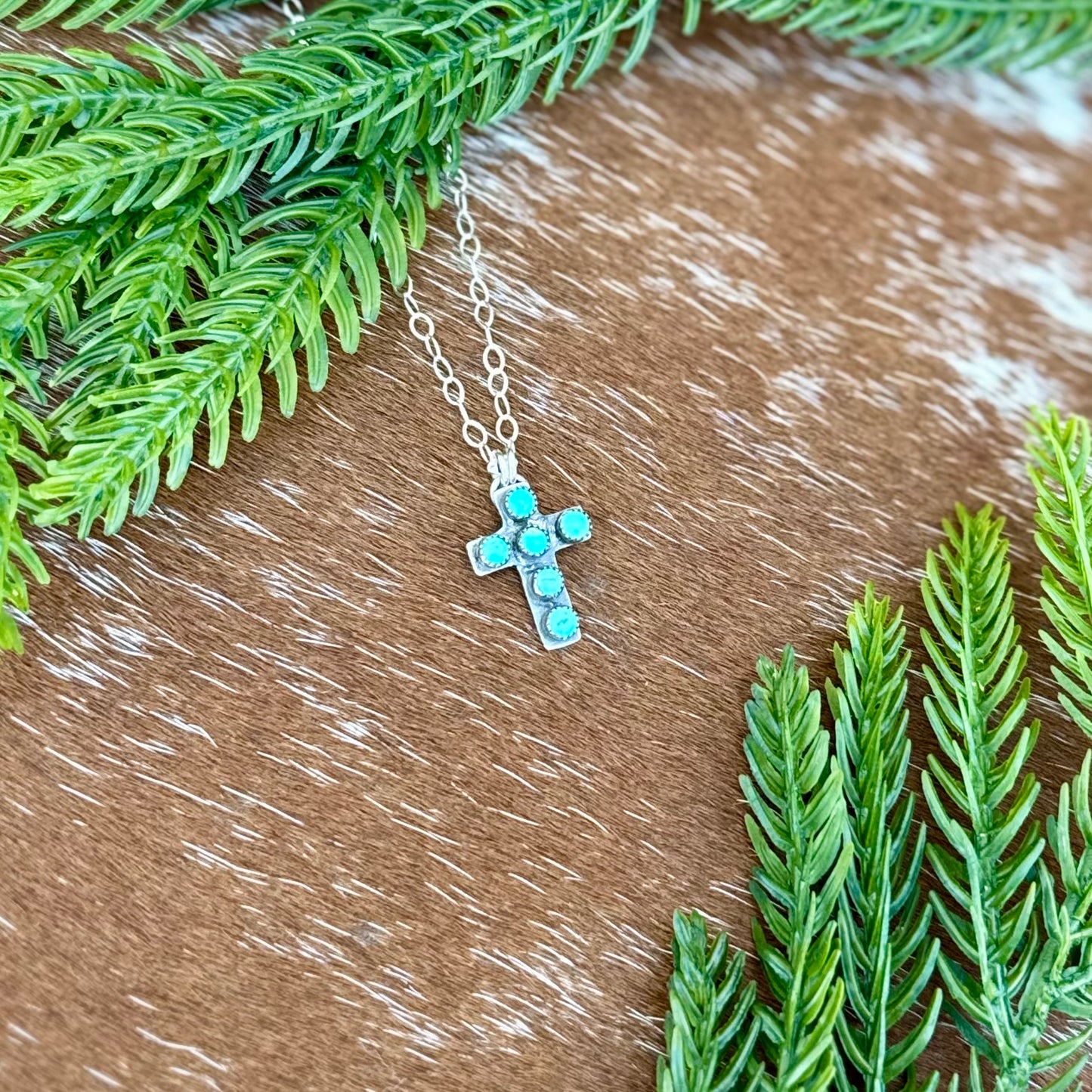 Mini Multi Stone Kingman Turquoise Cross Necklace