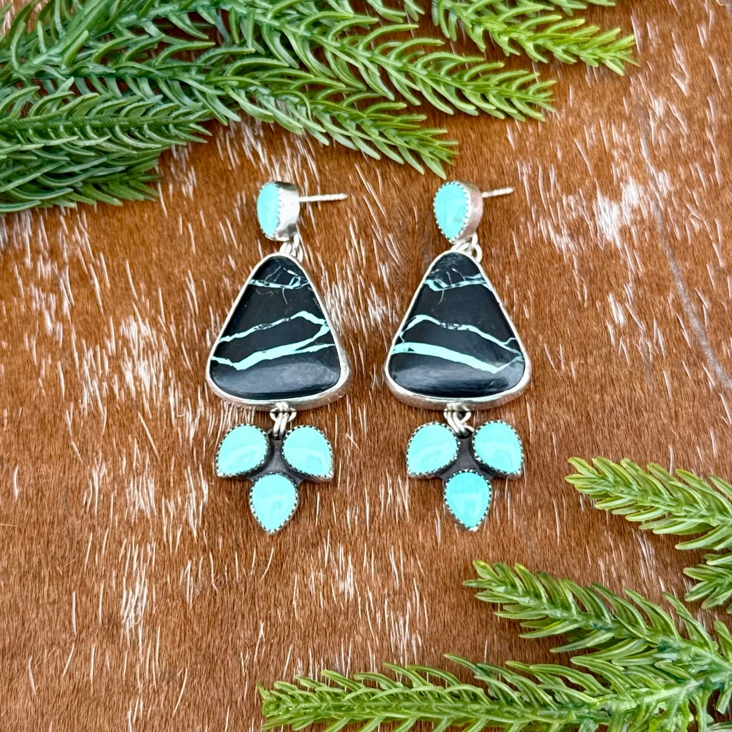 Black Buffalo and Kingman Turquoise stud dangle earrings