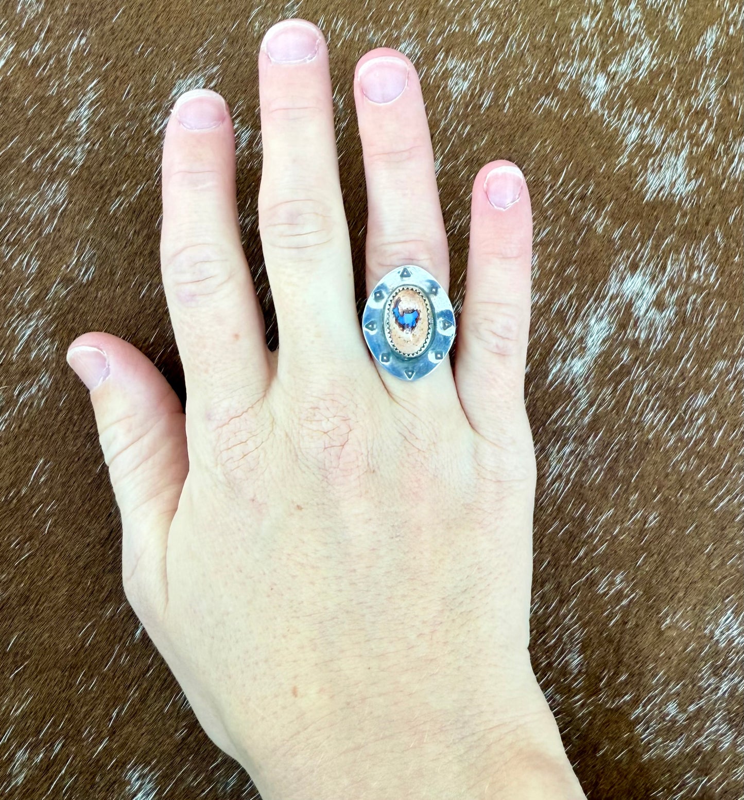 Stamped “Cowboy Hat” Mexican Fire Opal Ring