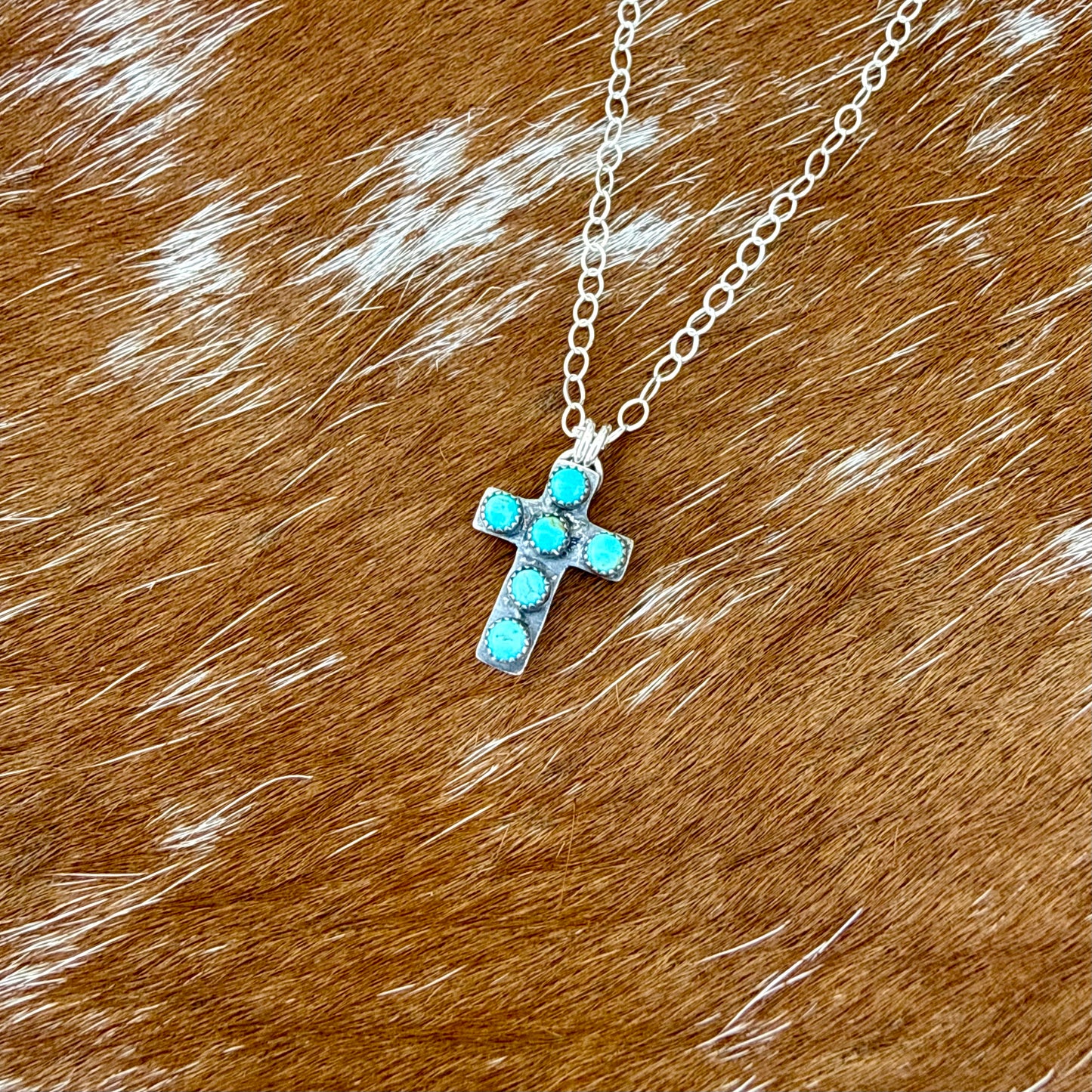Mini Multi Stone Kingman Turquoise Cross Necklace