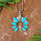 Royston Ribbon and Kingman Turquoise 9 stone pendant necklace with 22” Sterling Silver pearl strand