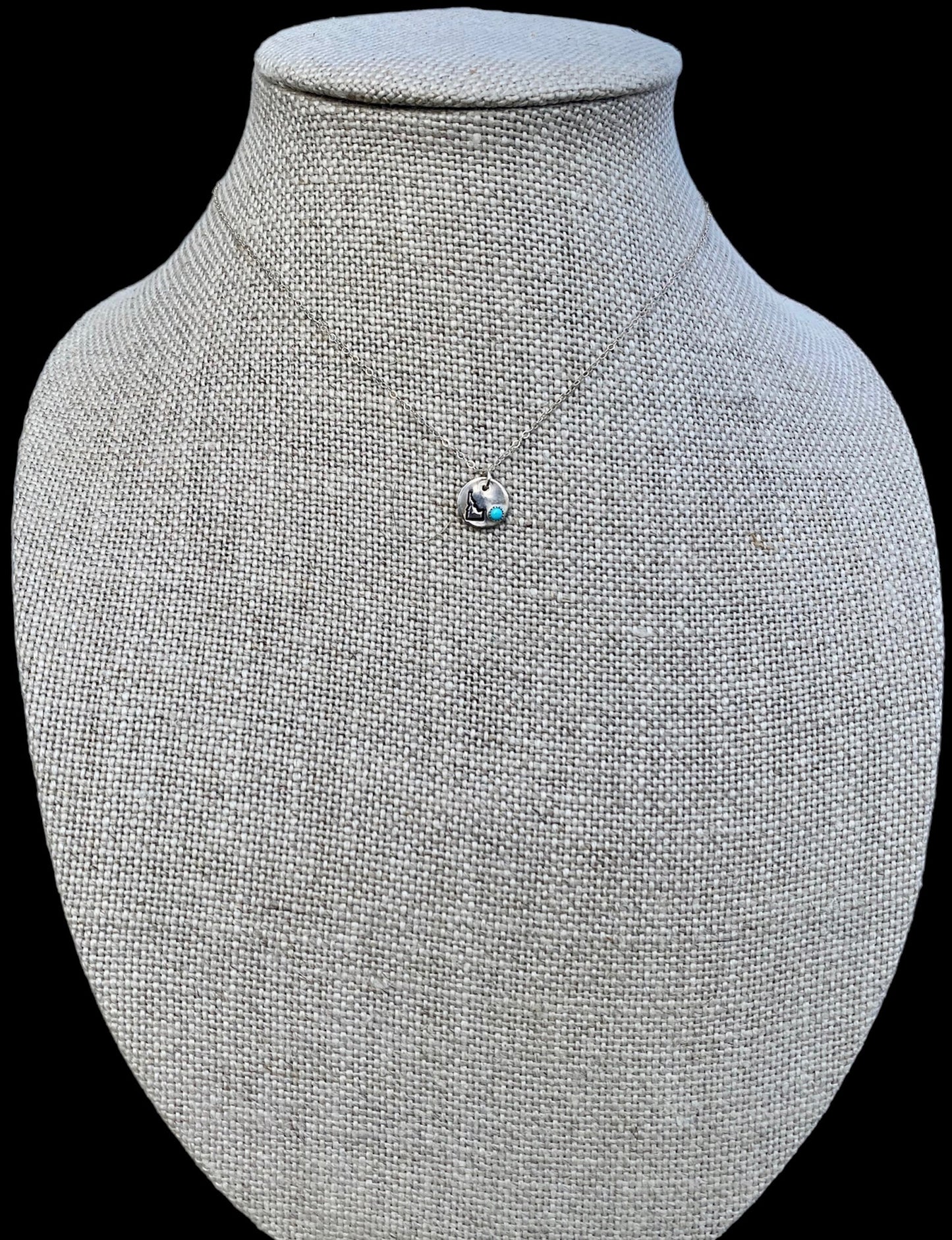 Sterling Silver Idaho State Necklace with Mini Kingman Turquoise Stone