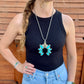 Royston Ribbon and Kingman Turquoise 9 stone pendant necklace with 22” Sterling Silver pearl strand