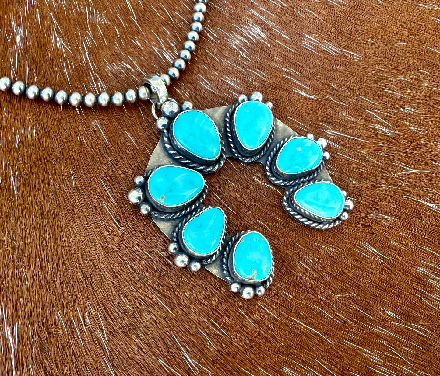 Blue Ridge Turquoise Squash Blossom Pendant Necklace