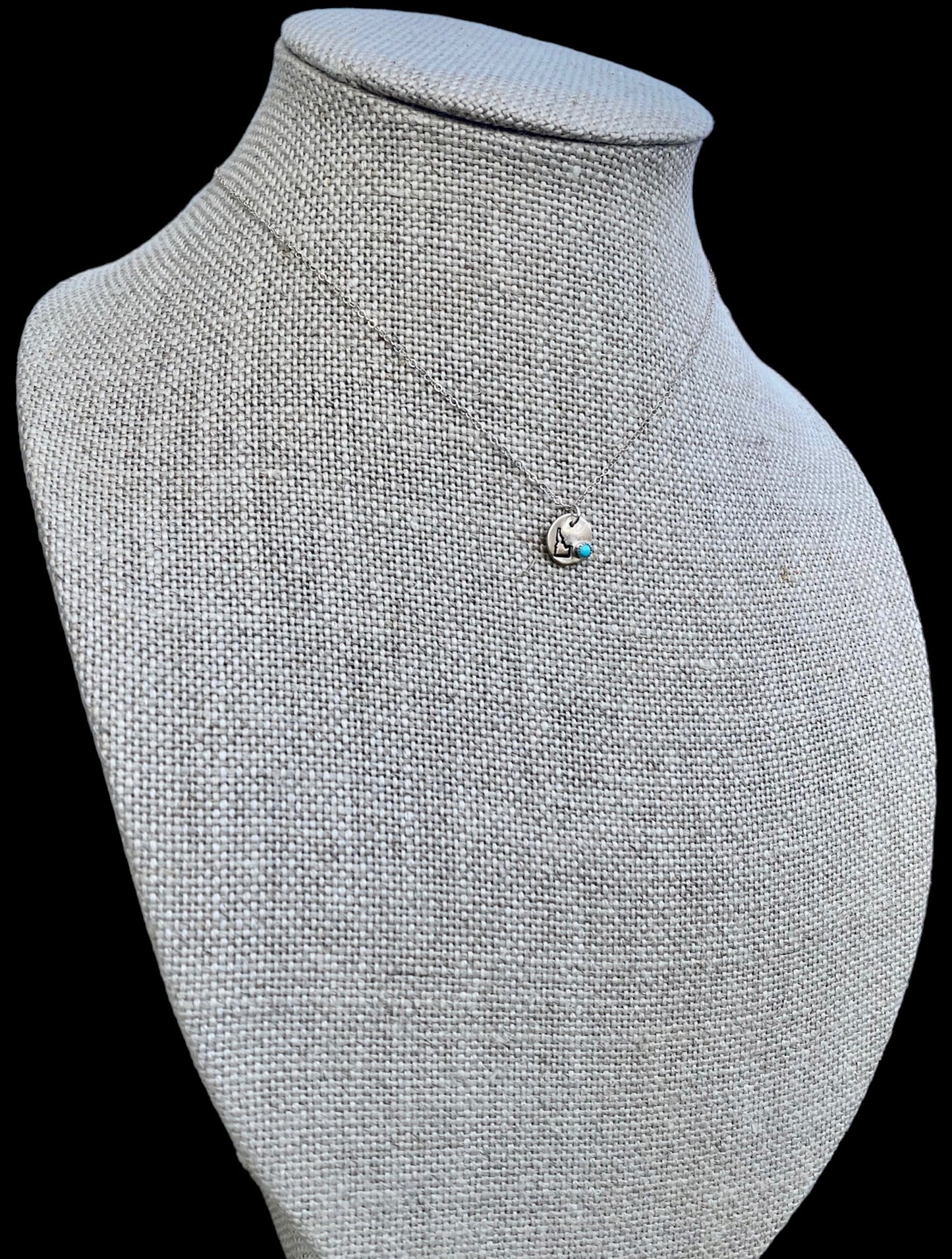 Sterling Silver Idaho State Necklace with Mini Kingman Turquoise Stone