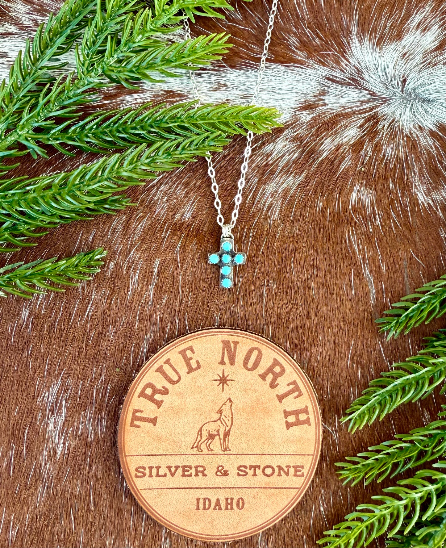 Mini Multi Stone Kingman Turquoise Cross Necklace