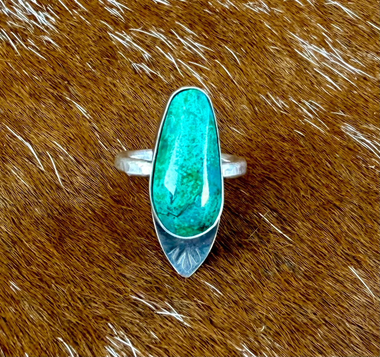 Chrysocolla Arrow Accent Stamped Ring