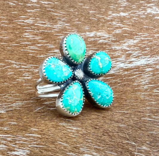 Multi Stone Sonoran Gold Turquoise Flower Ring