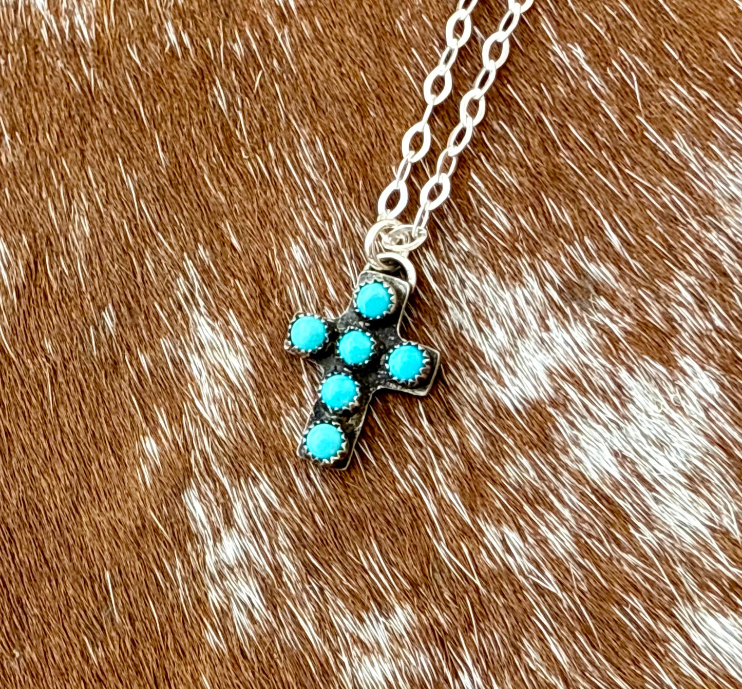Mini Multi Stone Kingman Turquoise Cross Necklace