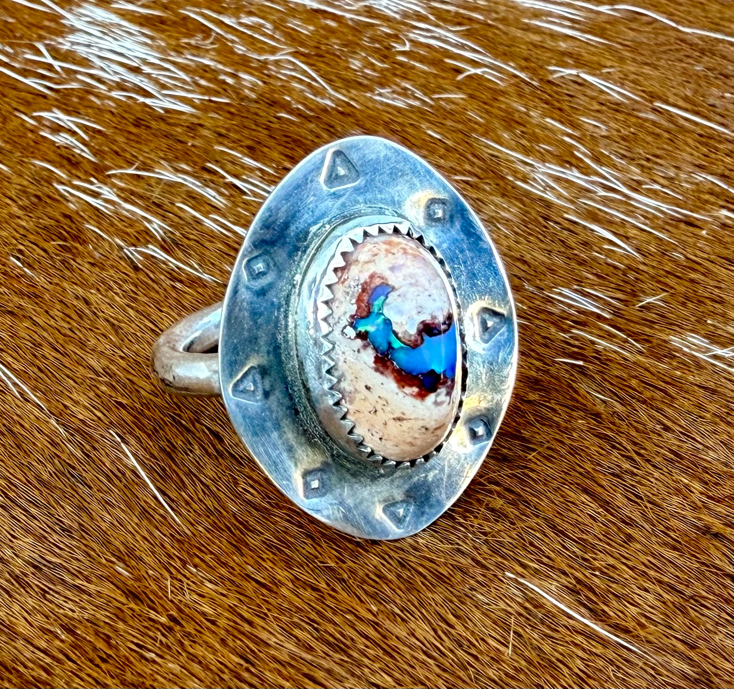 Stamped “Cowboy Hat” Mexican Fire Opal Ring