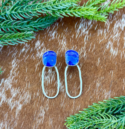 Blue Lapis Hoop Stud Earrings