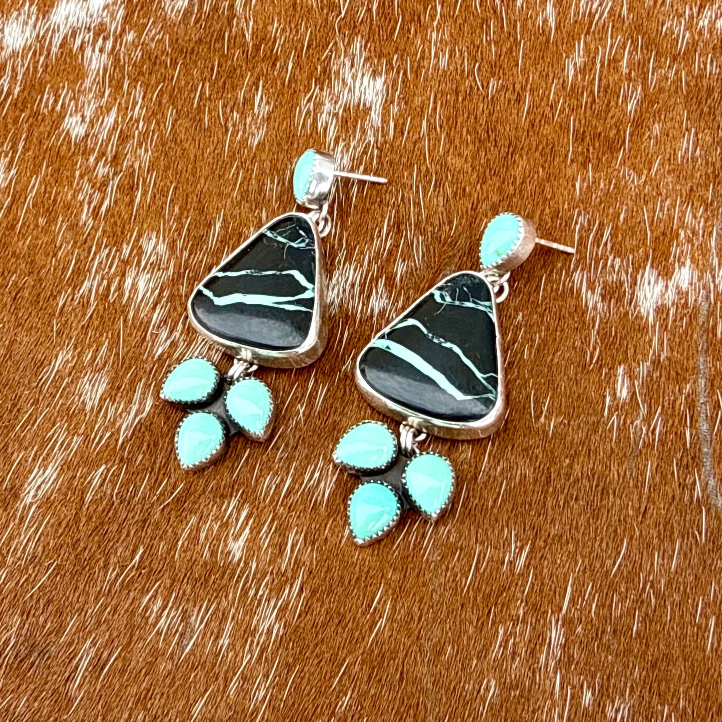 Black Buffalo and Kingman Turquoise stud dangle earrings