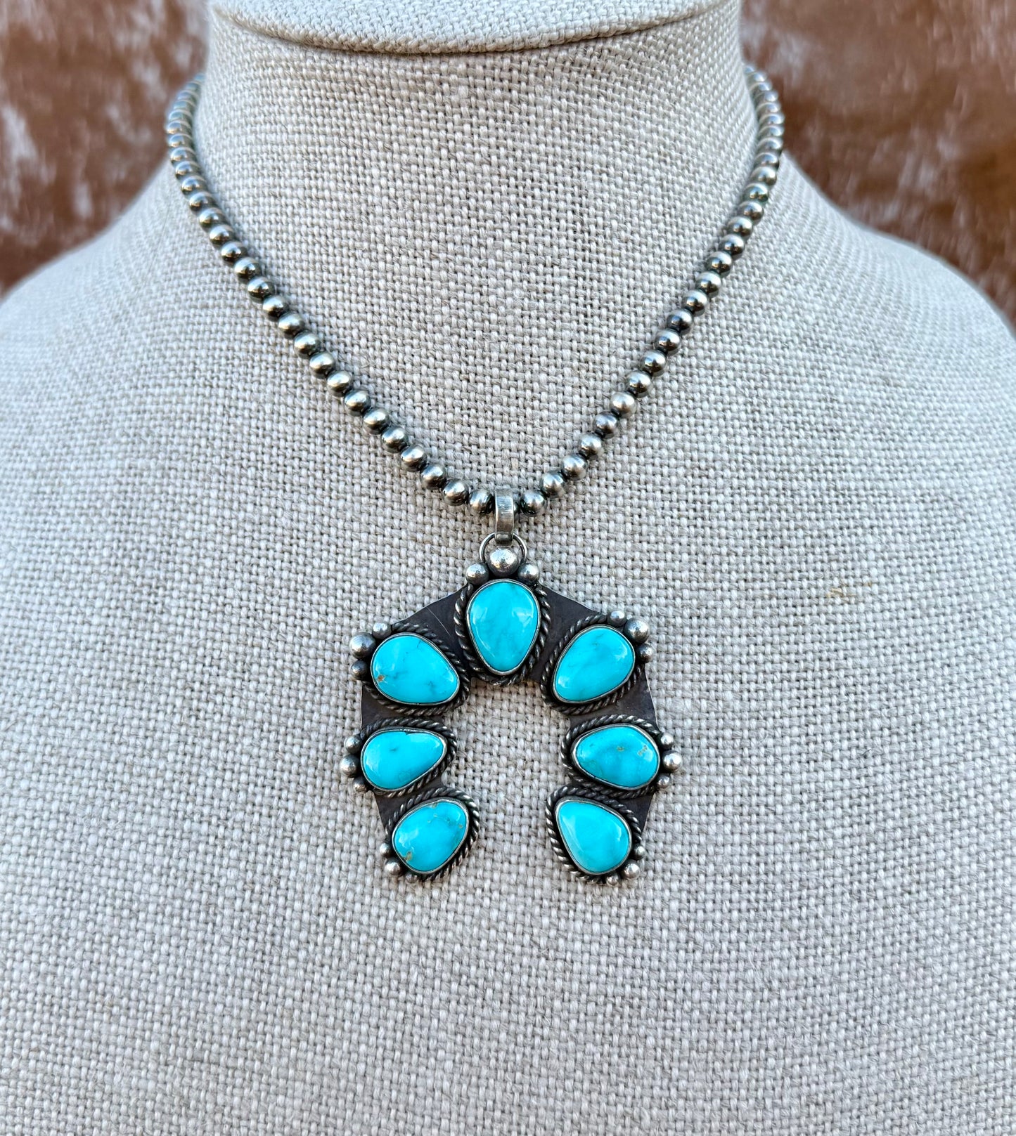 Blue Ridge Turquoise Squash Blossom Pendant Necklace