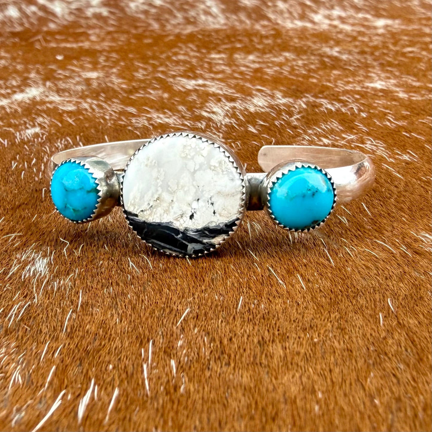 White Buffalo and Kingman Turquoise cuff bracelet
