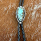 Blue Moon Turquoise bolo tie with dark brown leather cord and sterling silver tips