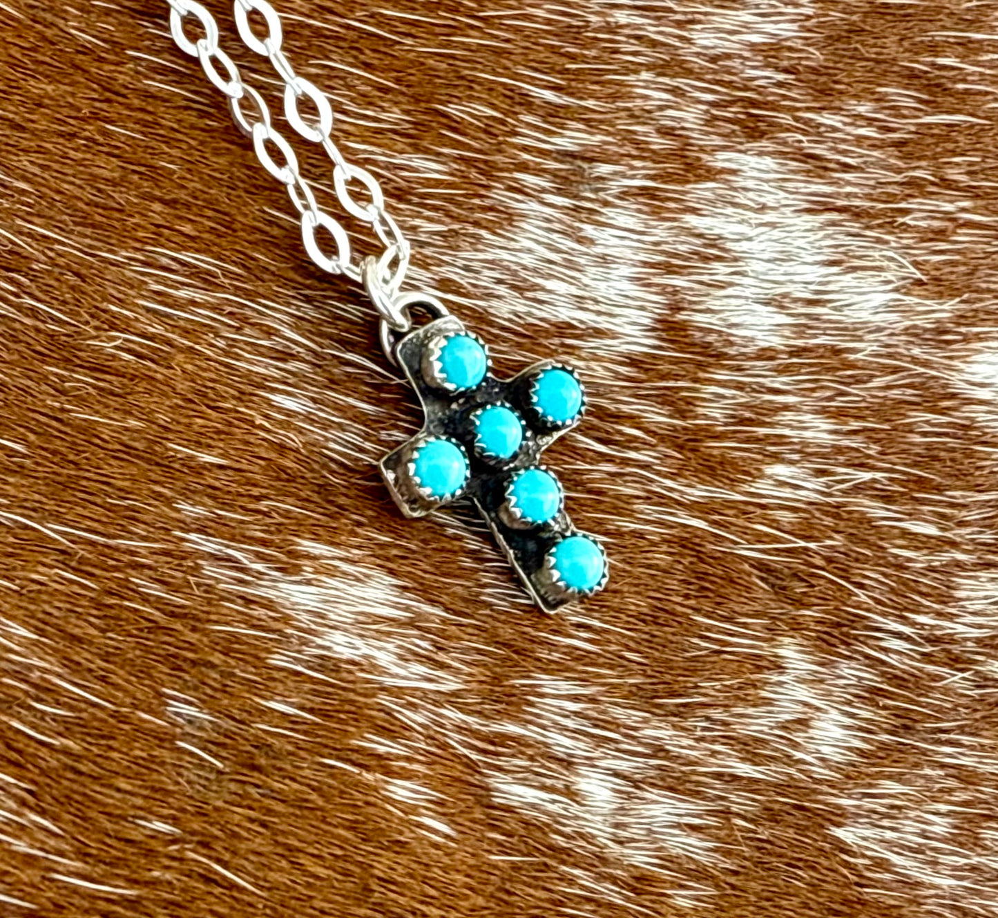 Mini Multi Stone Kingman Turquoise Cross Necklace