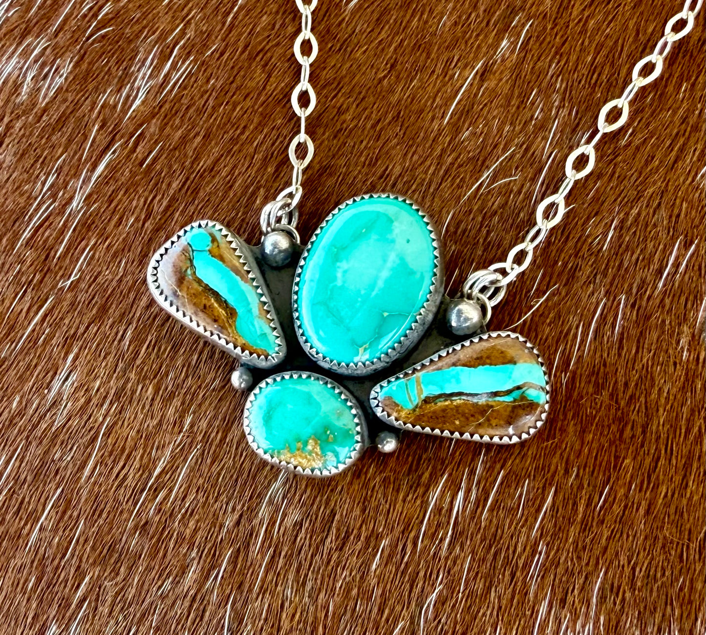 Carico Lake Turquoise, Sonoran Gold Turquoise, Royston Ribbon Turquoise Four Stone Necklace