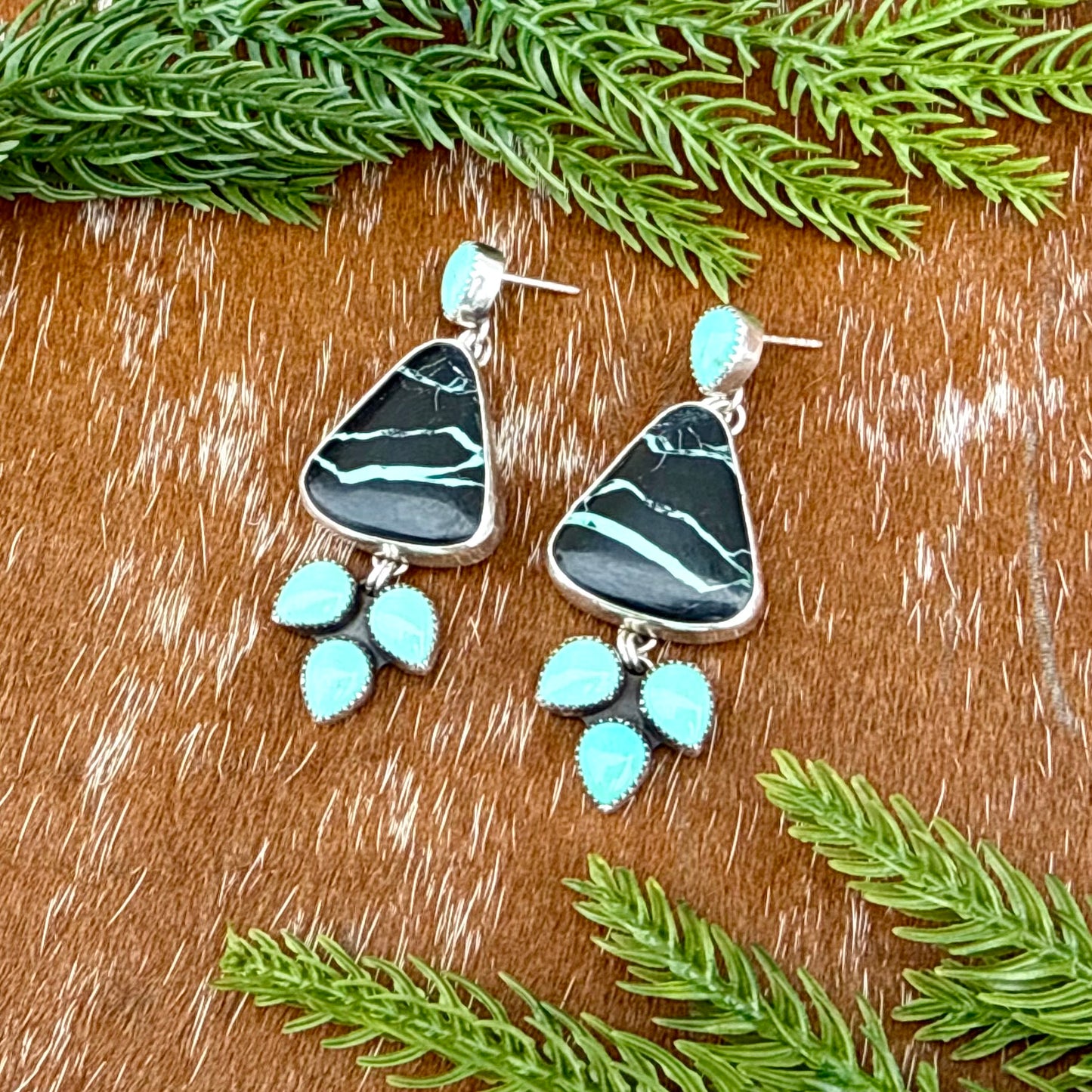 Black Buffalo and Kingman Turquoise stud dangle earrings