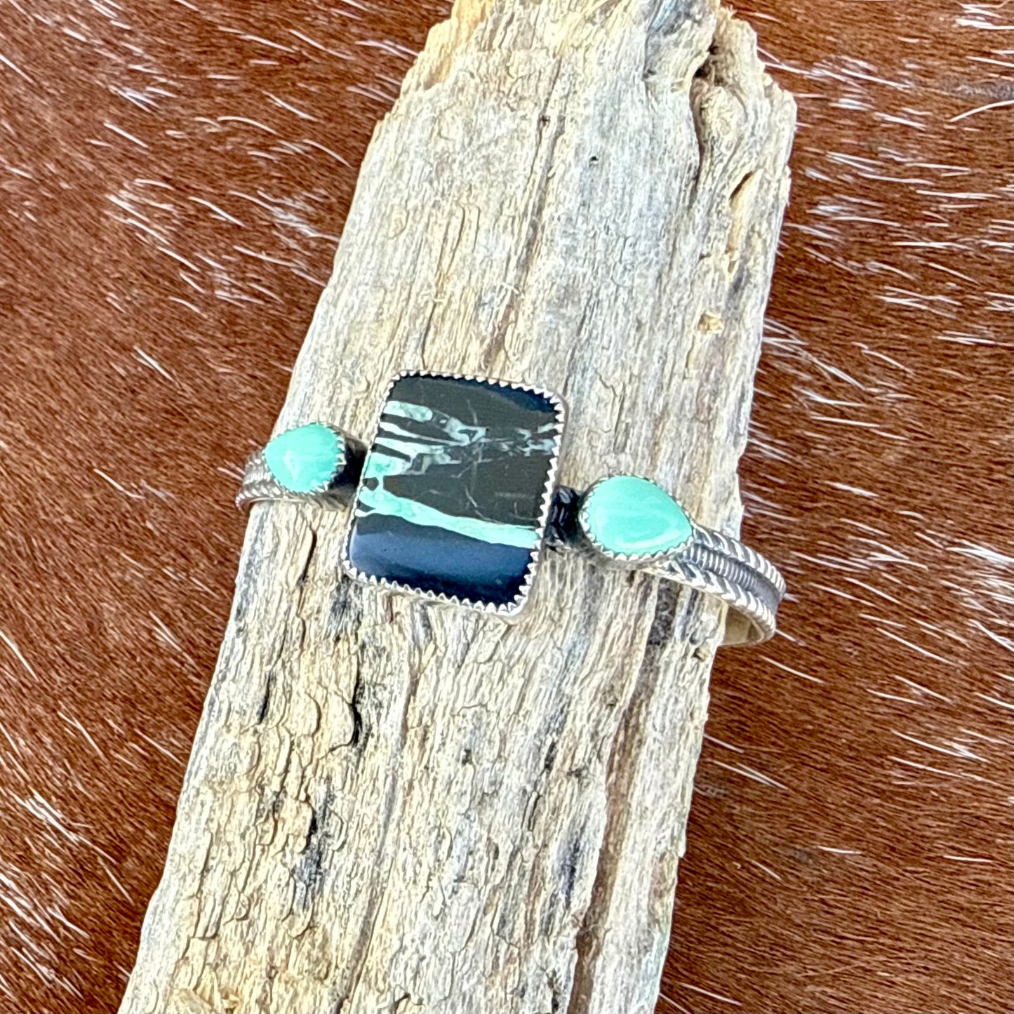 Black Buffalo Turquoise and Kingman Turquoise cuff bracelet