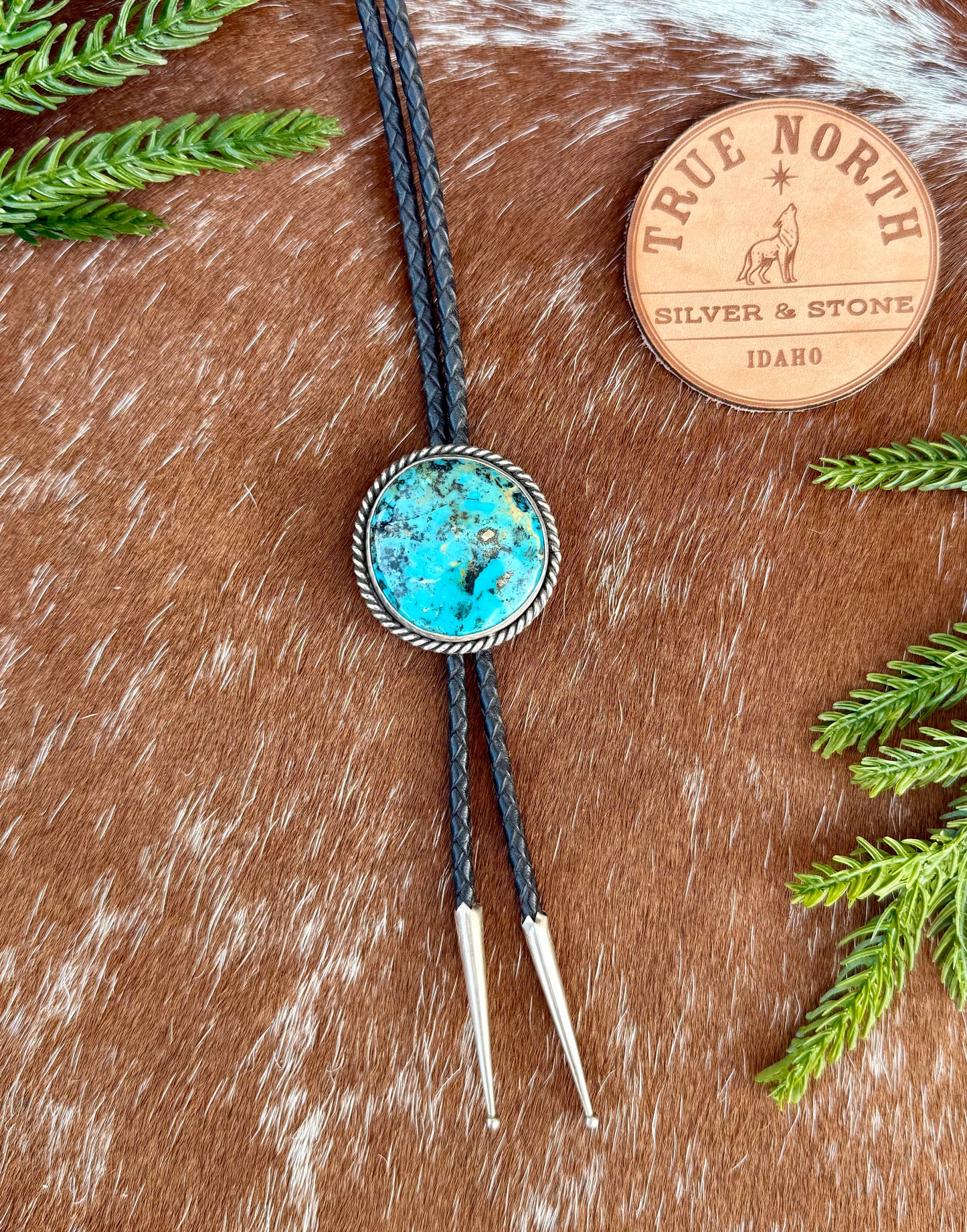 Kingman Turquoise Bolo Tie with Black Leather Cord