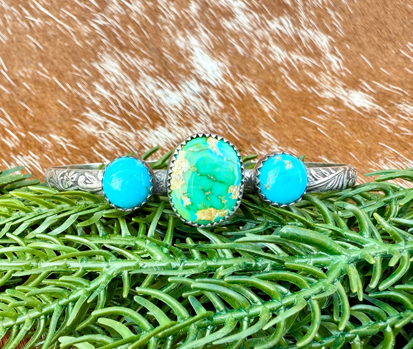 Sonoran Gold Turquoise and Kingman Turquoise cuff bracelet