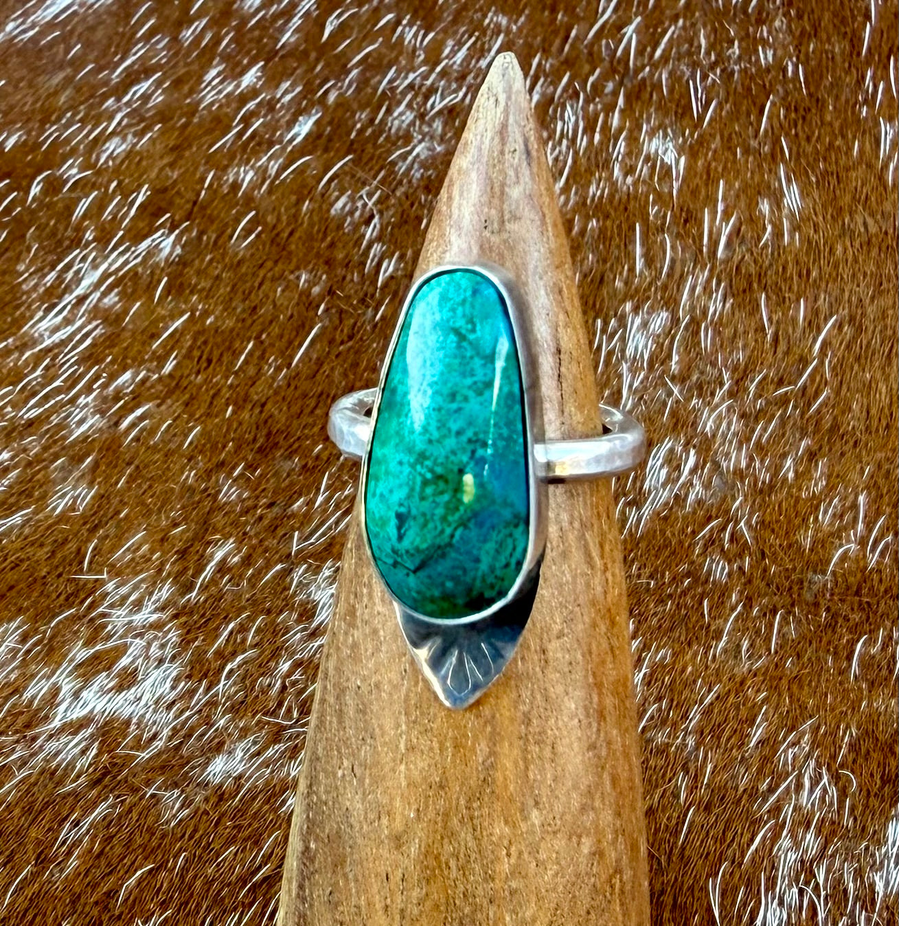 Chrysocolla Arrow Accent Stamped Ring