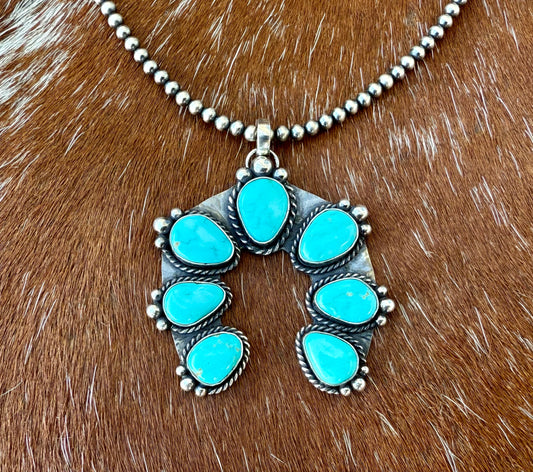 Blue Ridge Turquoise 7 stone squash blossom pendant