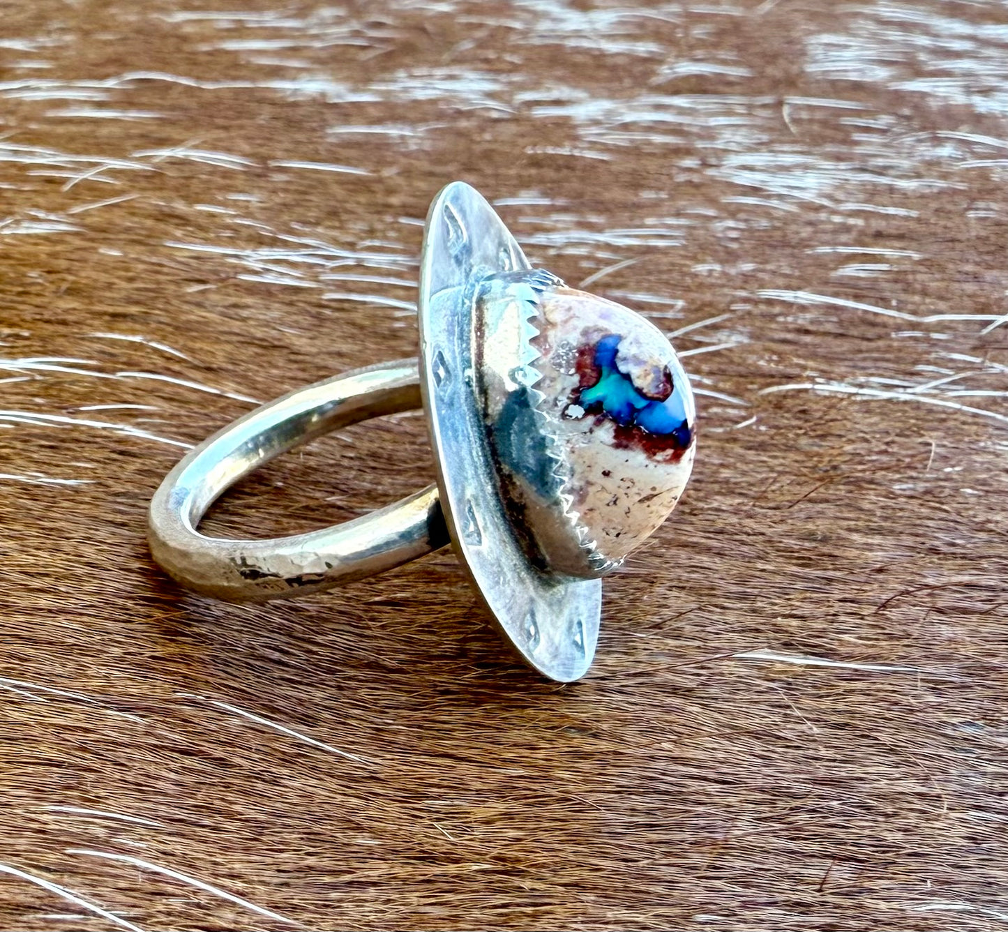 Stamped “Cowboy Hat” Mexican Fire Opal Ring
