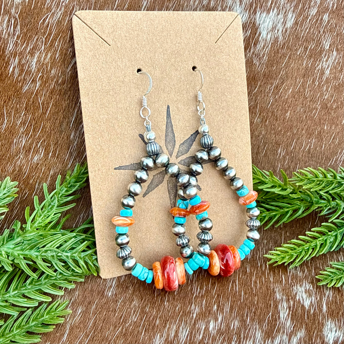 Sterling Silver Pearls 5mm, Kingman turquoise beads, Spiny Oyster beads earrings