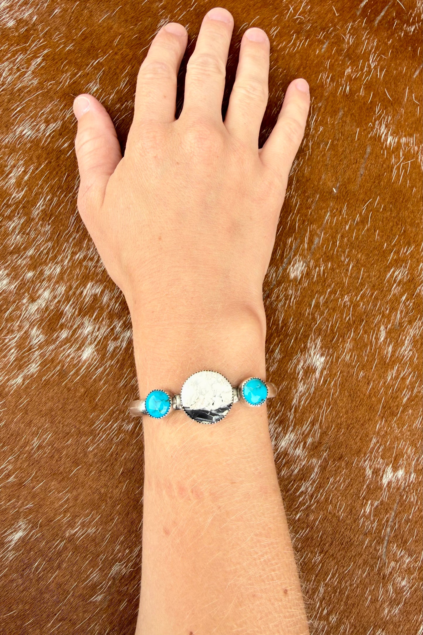 White Buffalo and Kingman Turquoise cuff bracelet