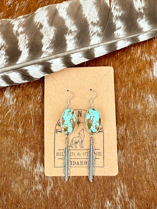 Number 8 Turquoise Feather drop earrings